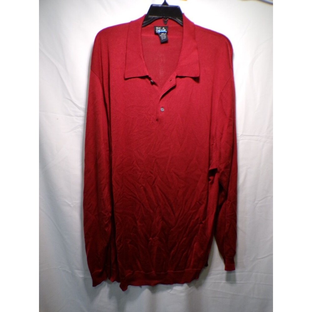 Jos. A. Bank Men's XXL Red Silk Long Sleeve Polo Shirt Collared